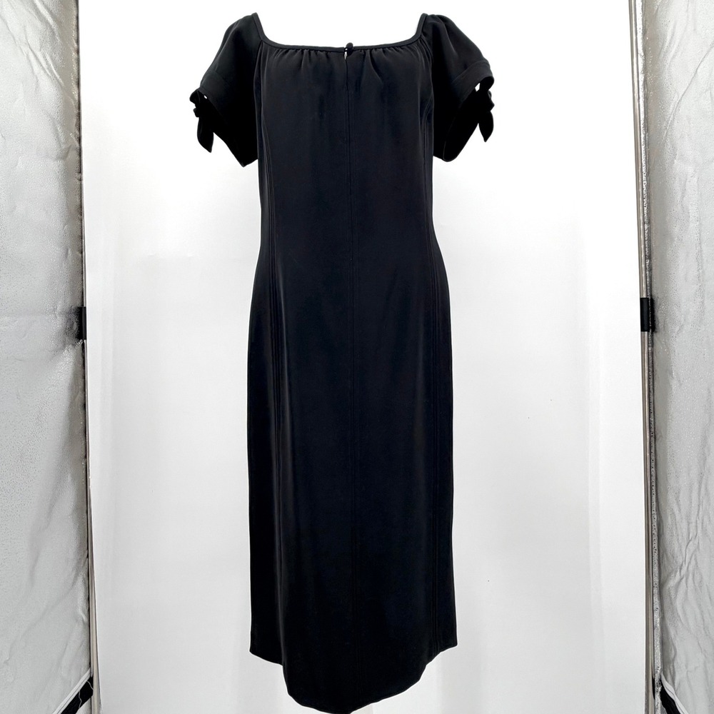 Lafayette 148 New York Black Back Bow Tie Sleeve Shift Midi Dress 12